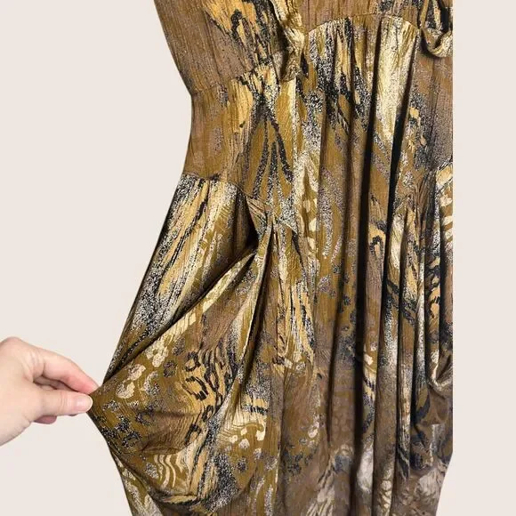 🐆 VTG 80s RABBIT RABBIT RABBIT DESIGNS ANIMAL CHEETAH PRINT DRAPE FRONT DRESS - Picture 10 of 12